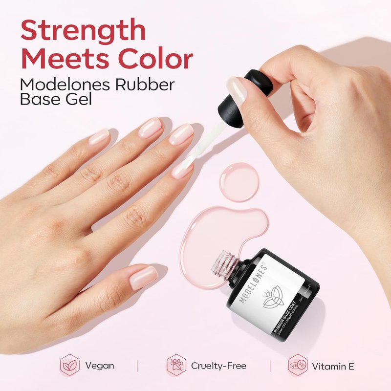 Modelones Rubber Base Gel Nail Polish - 6 Color Builder Set | Strengthening Apex for Weak Nails
