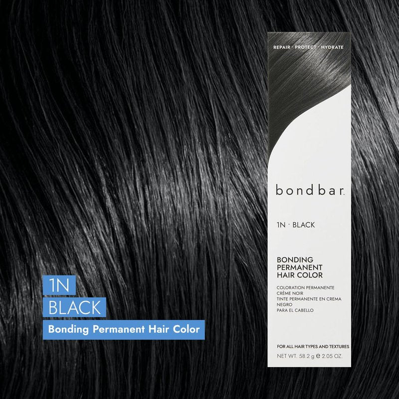 Bondbar 1N Black Permanent Creme Hair Color - Vegan Hair Dye with Built-In Bonding, 2.05 Oz
