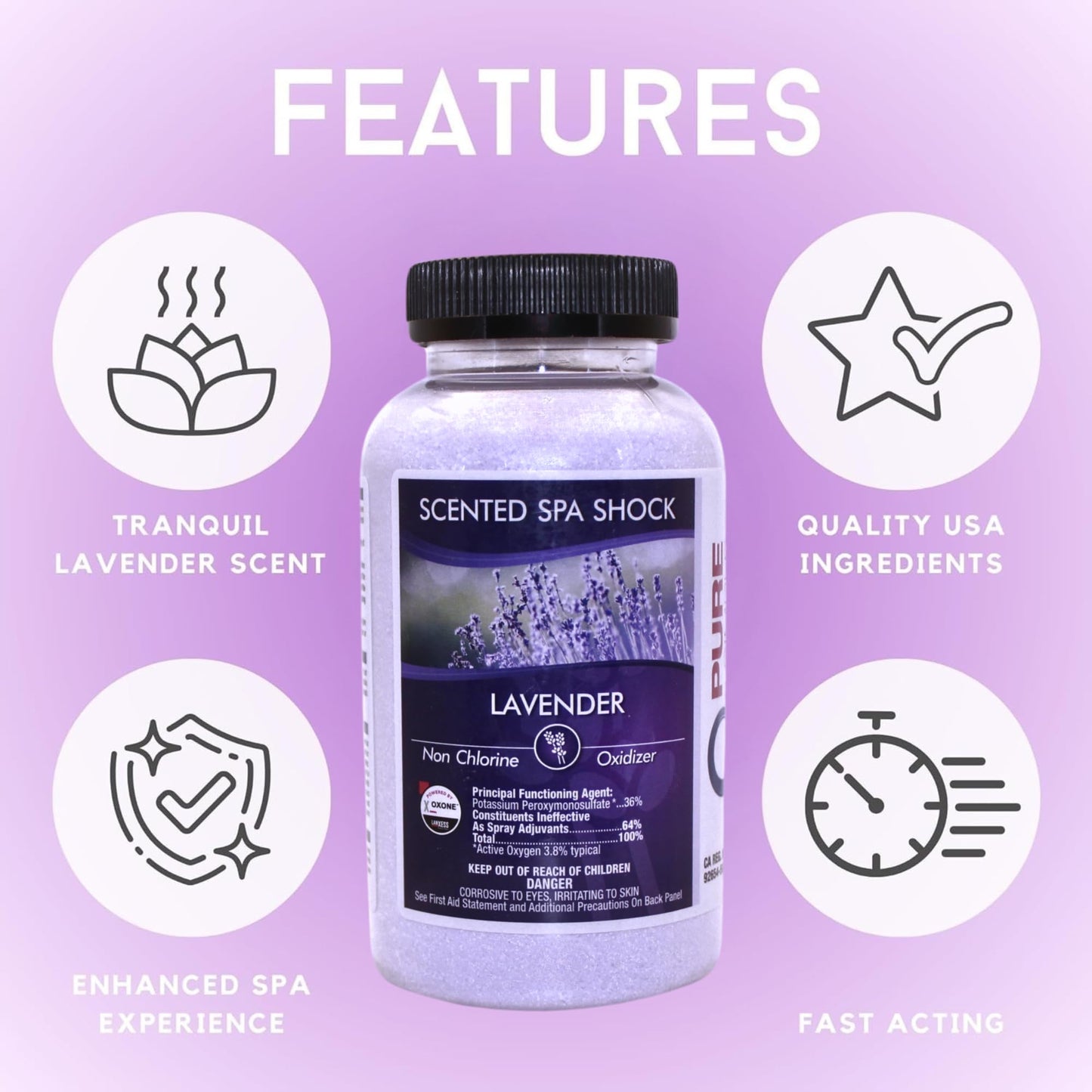 Lavender Aromatherapy Spa Shock for Hot Tubs & Spas | Non-Chlorine Oxidizing Hot Tub Shock Treatment | Compatible with Bromine Tablets & Chlorine | Neutralizes Odors & Clarifies Water (2 lbs)