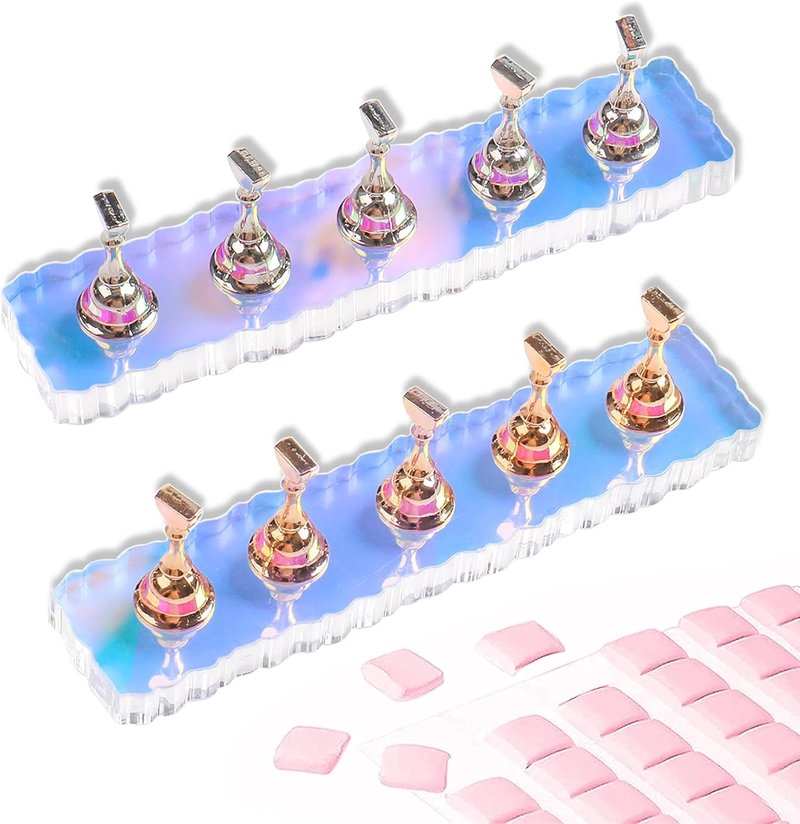 ANGNYA Nail Stand Set - Aurora Nail Holder for Press-On Nails with 96 Removable Tapes | Magnetic Nail Art Tools for Home & Salon