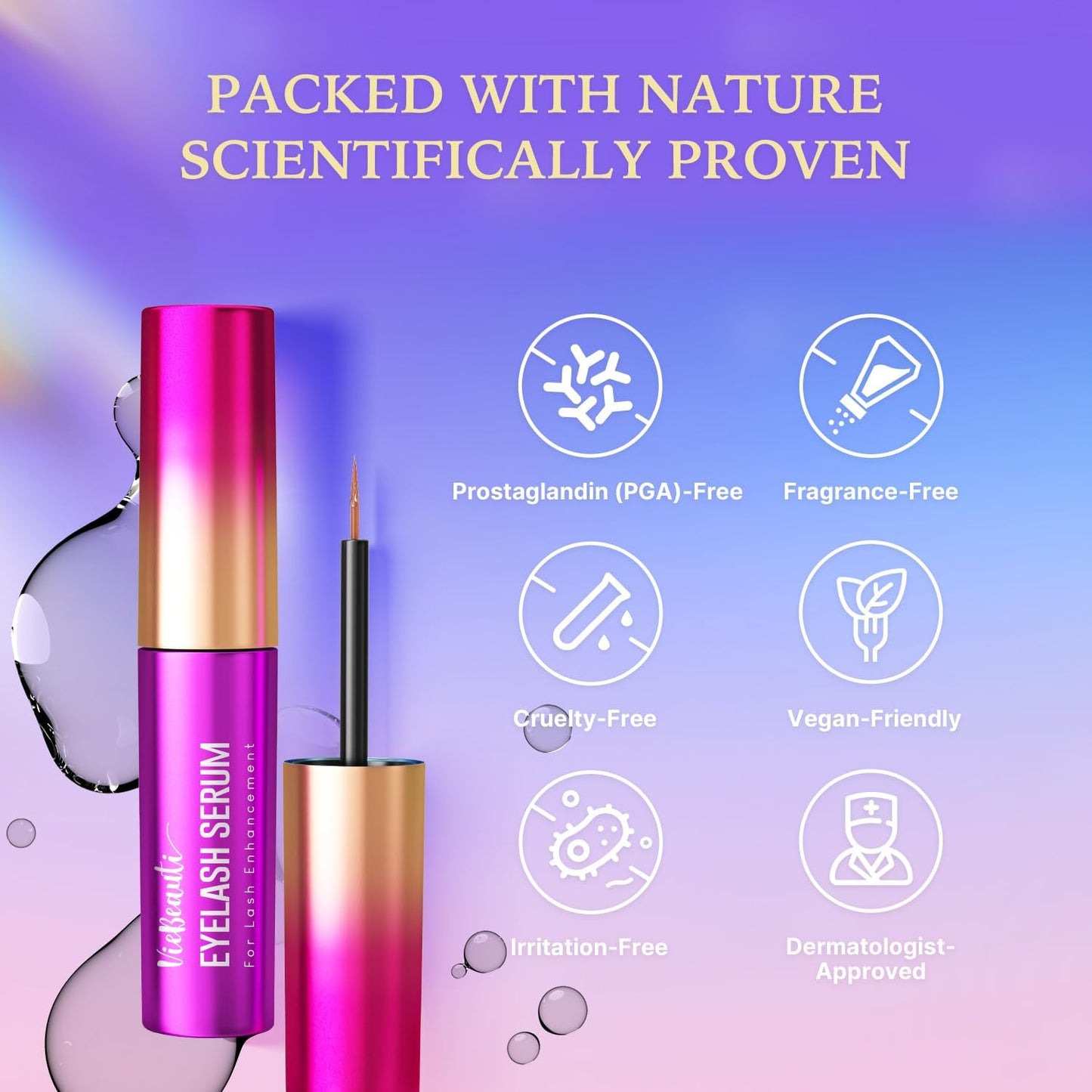 VieBeauti Lash Serum for Eyelash Growth: Eyelash Growth Serum with Advanced Formula to Boost Longer Fuller and Thicker Looking Lashes - Vegan & Cruelty-Free for Sensitive Eyes 2mL