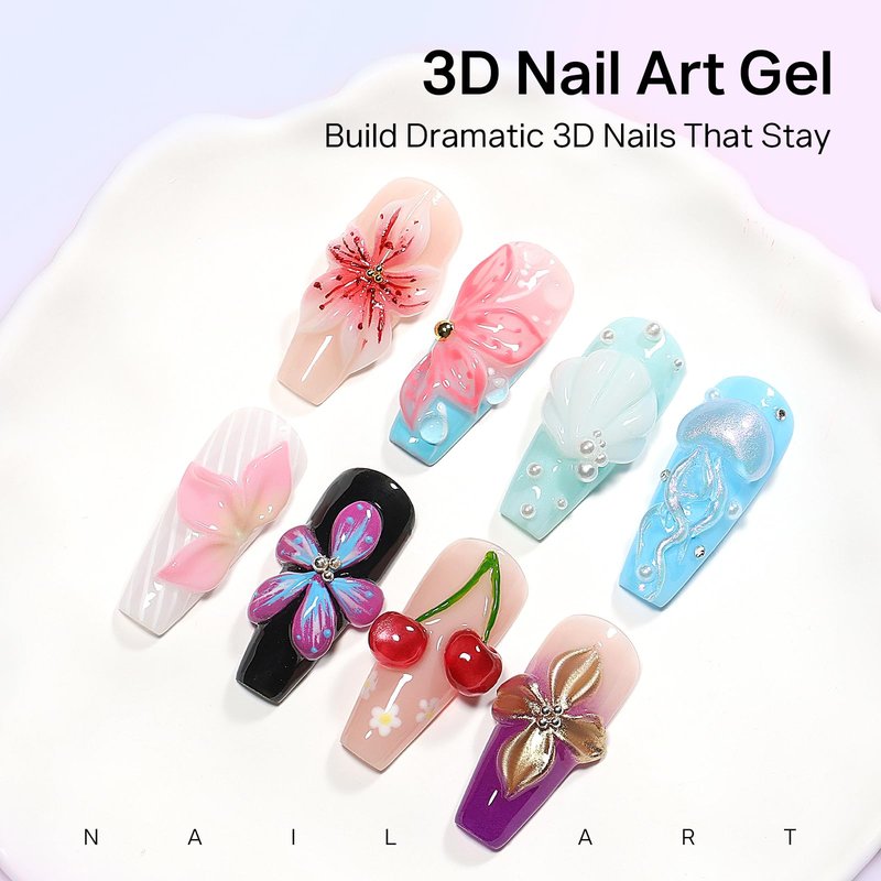 MIZHSE 3PCS 3D Sculpting Gel Nail Art, Clear White 5 in 1 Solid Builder Gel Set Hard Gel for Nails Non-Sticky U V LED Molding Building Gel with Dual Forms for Beginners Salon Home DIY Travel Size