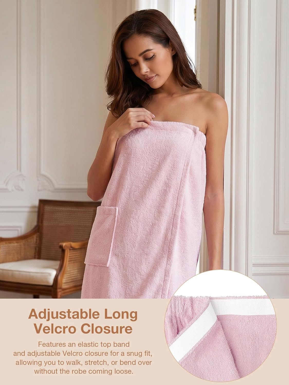 Women’s Bath Towel Wrap Robe - Soft Cotton Terry Spa Cloth | Adjustable Closure for Shower, Travel, Pool, Gym