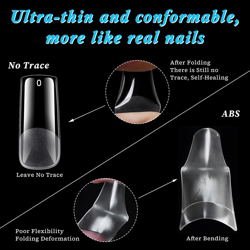 300pc Long Square Nail Tips, Soft Gel Nail Tip Square Long Fake Nails Artificial Fingernail, 15 Sizes Full Cover Clear Press on Nail Acrylic Nails Tips for Nail Extensions, Press on Nails Making