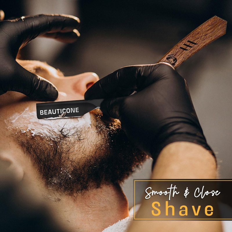 BEAUTICONE Straight Razors for Men - Professional Wood Handle Straight Edge Razor with 20 Replaceable Single Edge Blades - Stainless Steel Barber Shavette for Beard Shaving - Navajas para Barbero