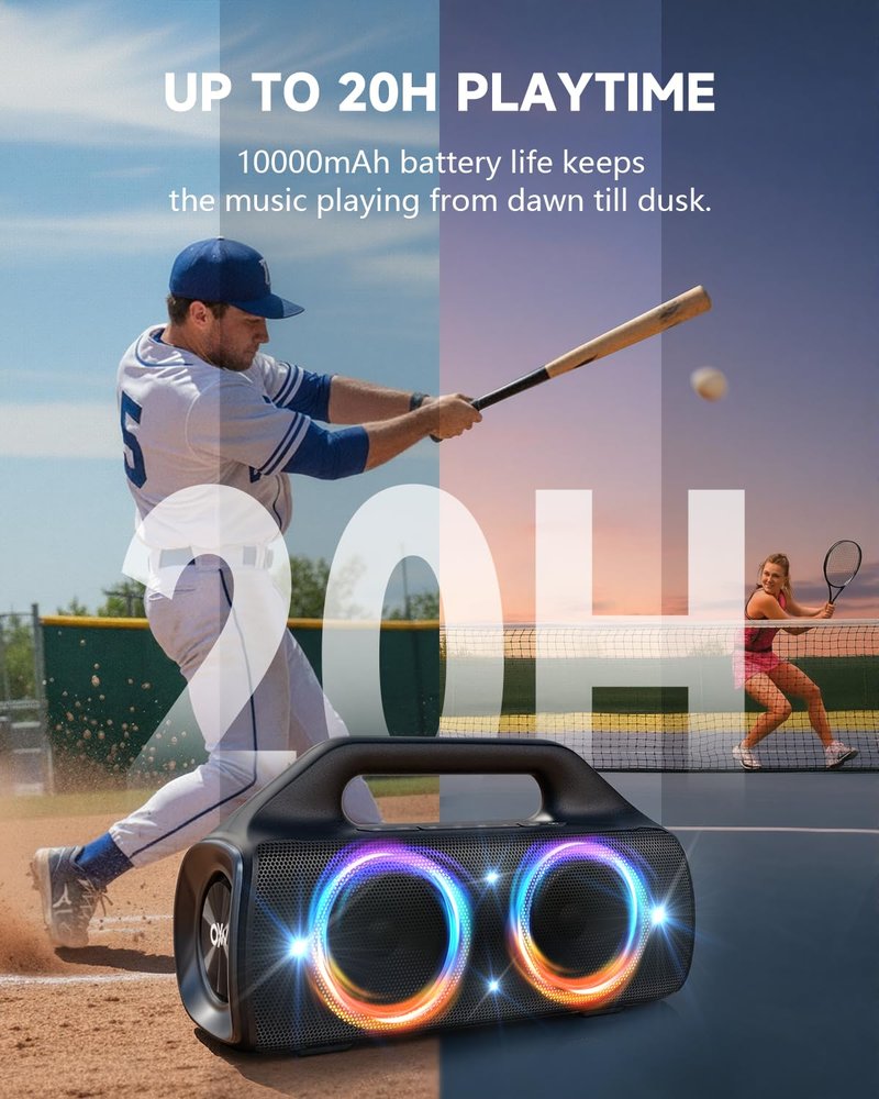 OYW IPX67 Waterproof Bluetooth Speaker:80W(Peak) Loud Outdoor Portable Wireless Party Speakers with LED Lights,20H Playtime,Bluetooth 5.3,Deep Bass & TWS for Pool,Beach