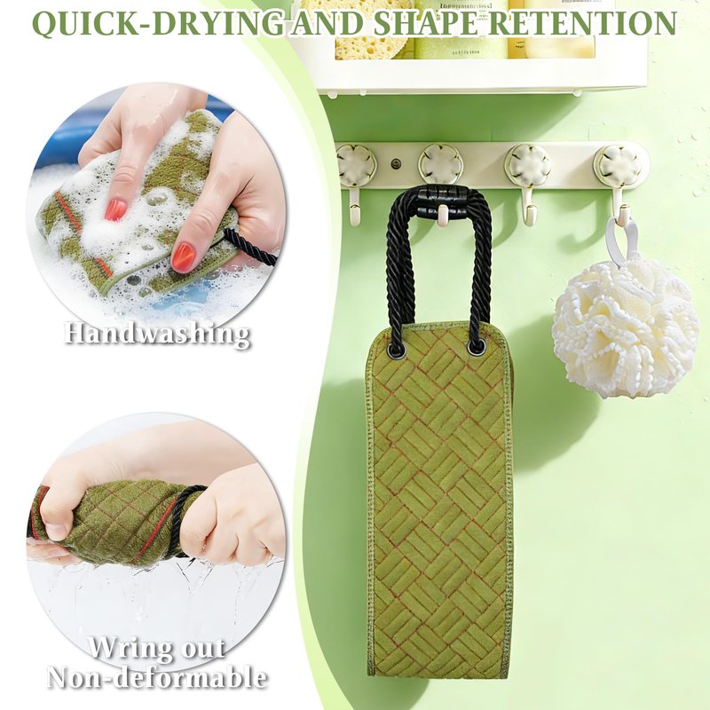 Back Scrubber with Upgraded Handles - 39Inch Double-Sided Body Exfoliator for Shower/Bath, Deep Cleansing Back Washer for Hard-to-Reach Areas, Unisex (Men & Women) (Green)