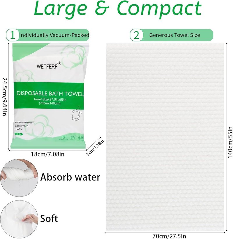 Large Disposable Bath Towels - 20 Pack Durable & Portable for Travel, Camping, Spa | 55'' x 27.5''