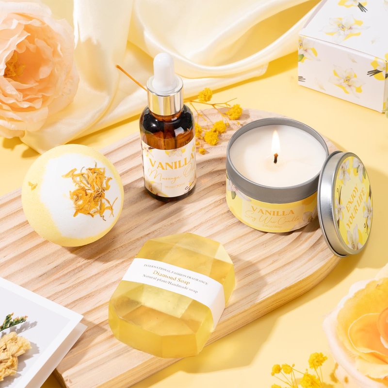 Birthday Gifts for Women, Relaxing Spa Gift Baskets for Women, Warm Vanilla Self Care Package Gifts, Mothers Day Bath and Body Inspirational Gift Set for Mom, Her, Wife, Best Friend, Sister, Coworker