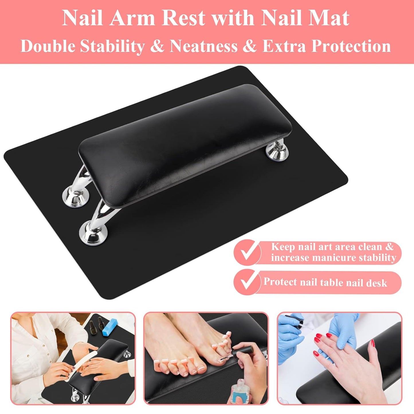 Skiennix Nail Arm Rest - Soft Microfiber Leather Cushion for Acrylic Nails | Black Hand Pillow & Table Mat