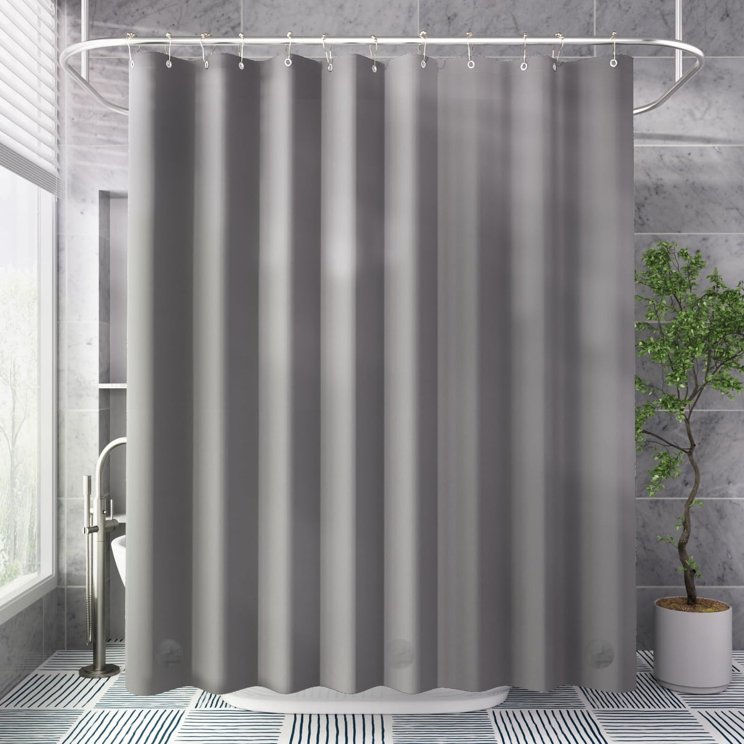 AmazerBath Shower Curtain Liner, 72x72 Grey Shower Liner, Cute Plastic Shower Curtain Liners, Lightweight PEVA Waterproof Gray Shower Curtains for Bathroom with Magnets and 12 Grommet Holes