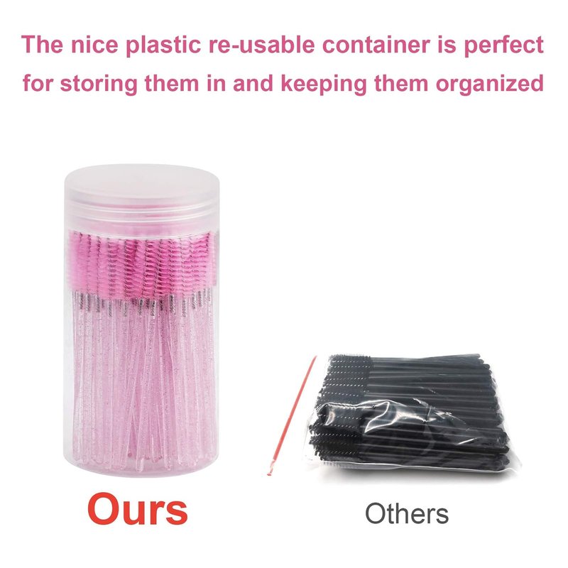 Eyelash Brush Applicators - 100PCS Disposable Mascara Wands Kit for Extensions & Brows | Light Pink Container