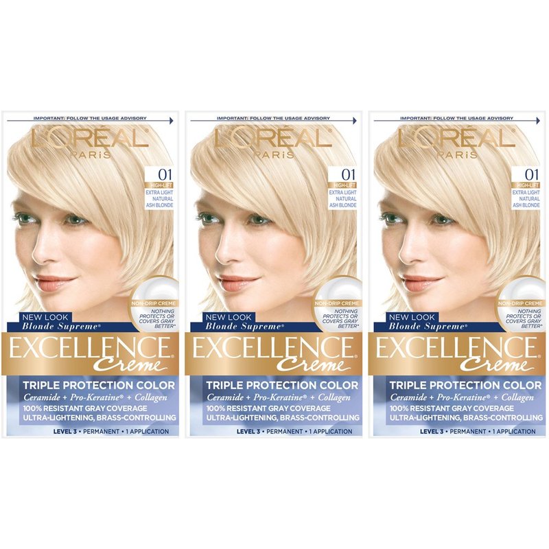 L'Oréal Paris Excellence Créme Permanent Hair Color, 01 Extra Light Ash Blonde, 3 Count