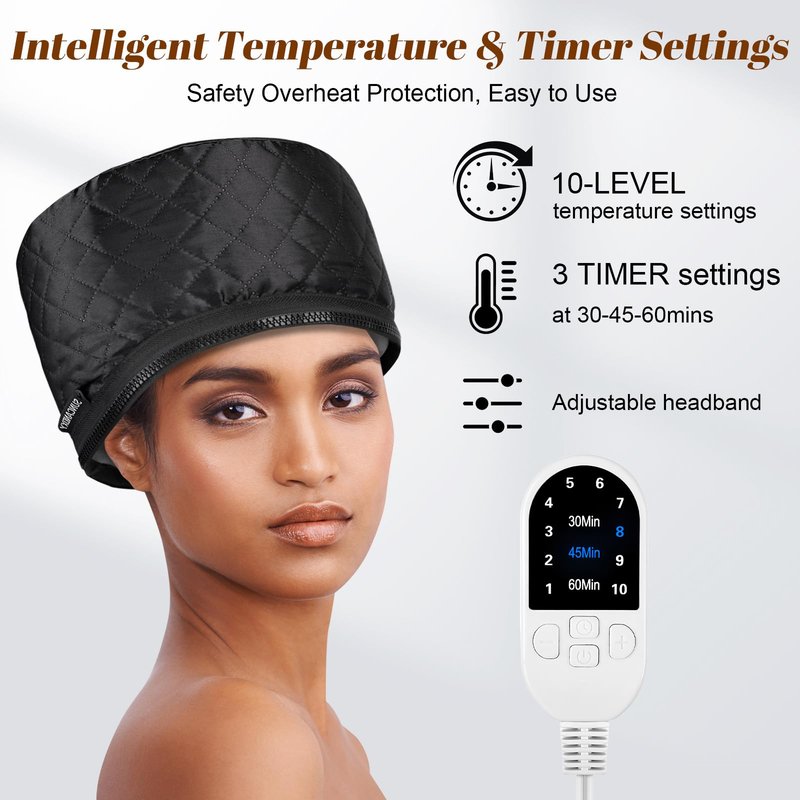Hair Steamer for Deep Conditioning: Heat Cap with 118" Power Cord 10-Level Fast Heating & 3 Timer Settings for Natural Black Hair Thermal Steam Cap for Deep Conditioner Treatments