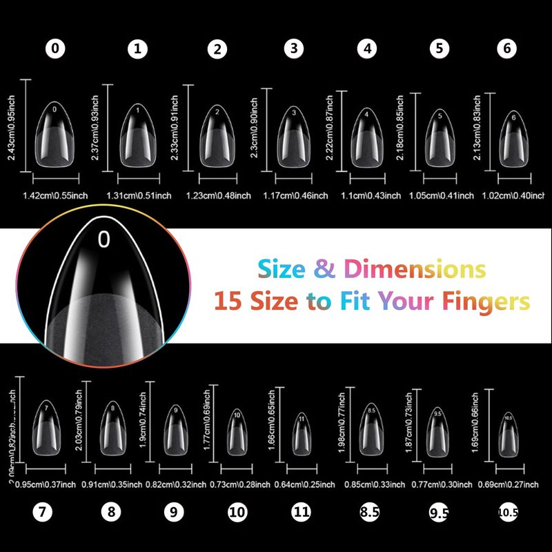 Medium Almond Nail Tips, 300pcs 15 Sizes Half Matte Pre-Shaped Press On Nails, Full Cover Soft Gel Fake Nails for DIY & Salon Nail Extension, Gift for Women