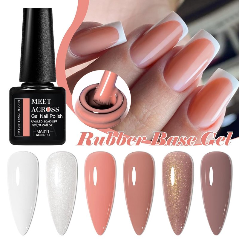 Nail Builder Gel Set - 8Pcs Nude Pink & Brown Rubber Base Polish | Long-Lasting Soak Off Strengthener