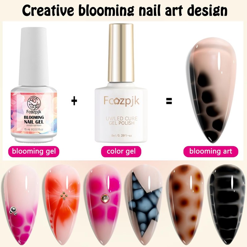 Fcozpjk Nail Blooming Gel, 15ML Clear Blooming Gel Polish for Spreading Effect with 1PCS Dotting Pen Watercolor Flowers Marble Ombre Aura Nail Design Home Manicure Salon Supplies Soak Off UV/LED Cure