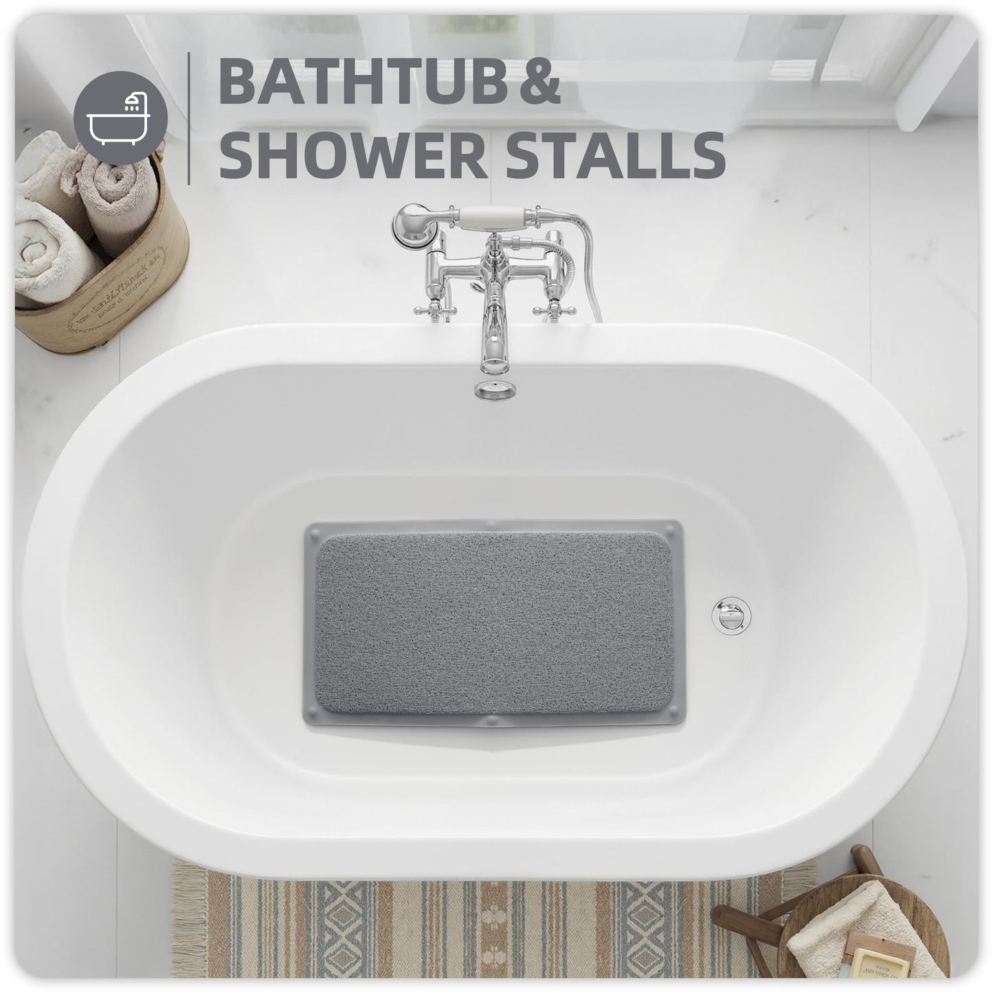Upgraded Non Slip Shower Mat,Anti Slip Bathtub Mat with Suction Cups,Scrubber Mats,Easy to Clean,Quick Drying,Loofah Bath Mat for Tub,Shower,Bathroom.24''x24''