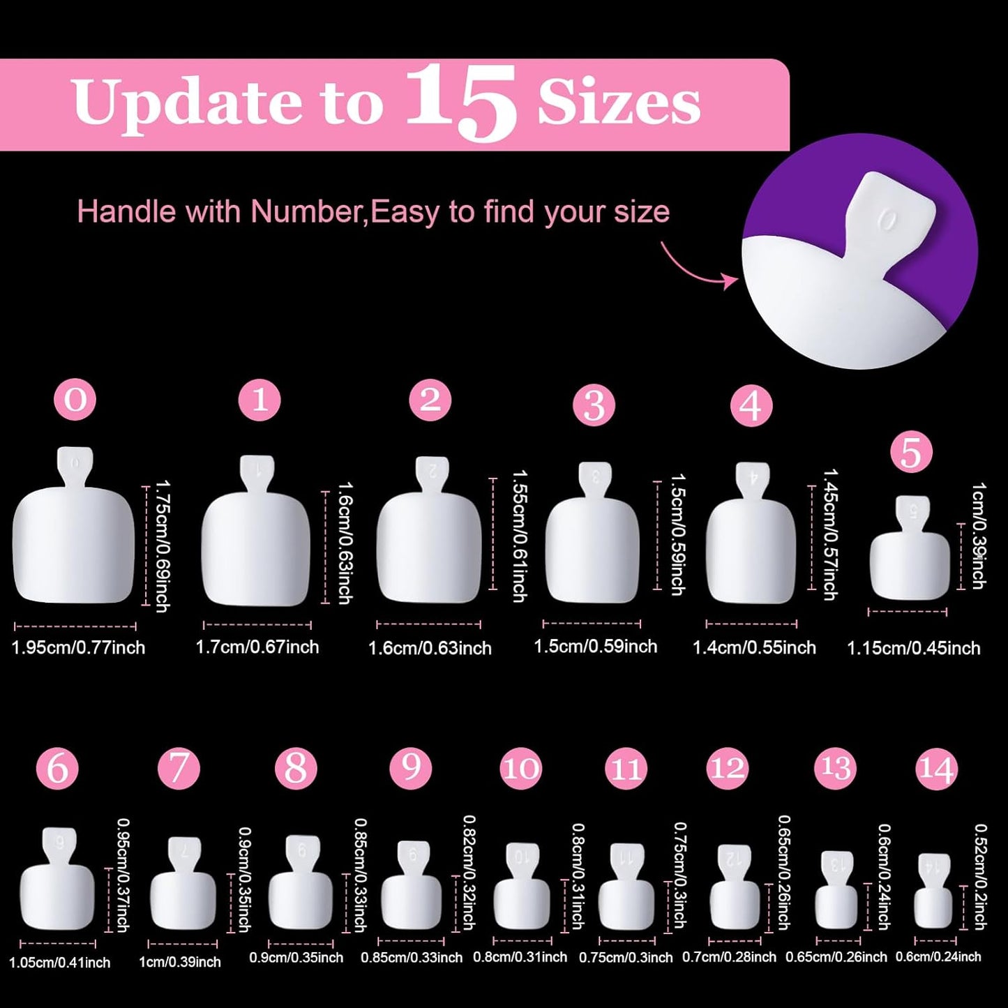 Teenitor White Press-On Toenails - 240 Pcs in 15 Sizes with Nail Glue | Square Fake Toenail Tips