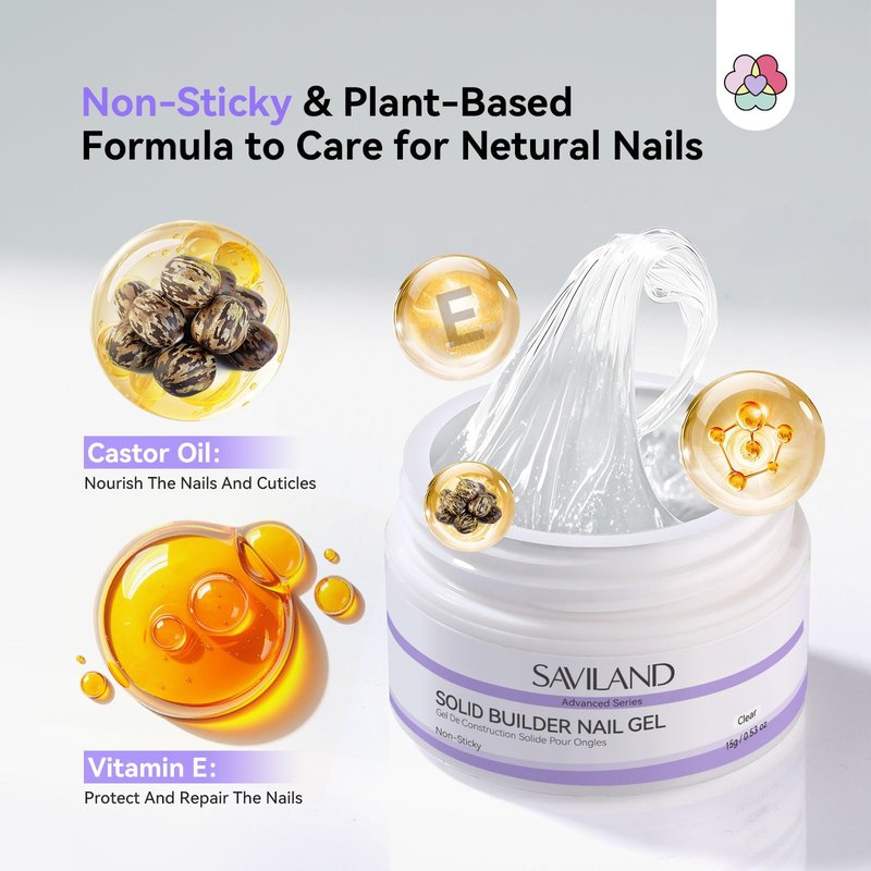 SAVILAND Advanced Solid Builder Nail Gels: Non-Stick 3D Nail Gel Clear Scluplting Gel for Nails Art 30 Days Long-Lasting 4-in-1 Function Extension Carving No Damaging DIY Salon 15g