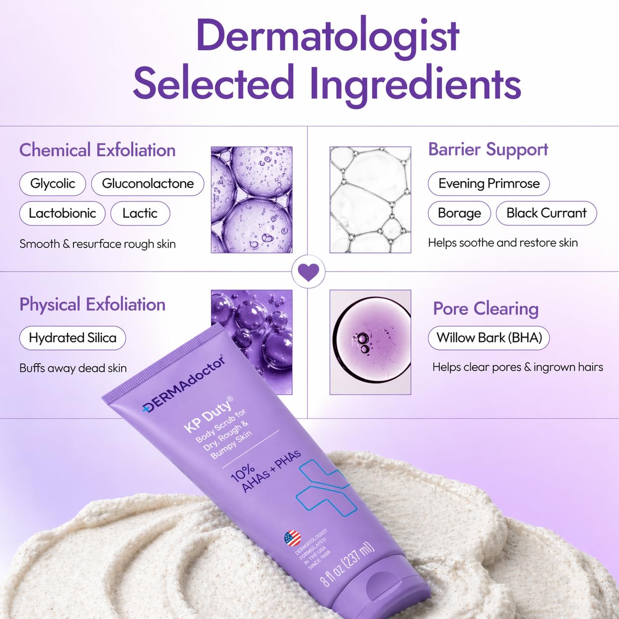 DERMAdoctor KP Bump Eraser Body Scrub with 10% AHAs + PHAs for Keratosis Pilaris, Dry, Rough, and Bumpy Skin, Dermatologist Formulated Exfoliating Body Scrub with Glycolic and Lactic acids - 8 Fl oz