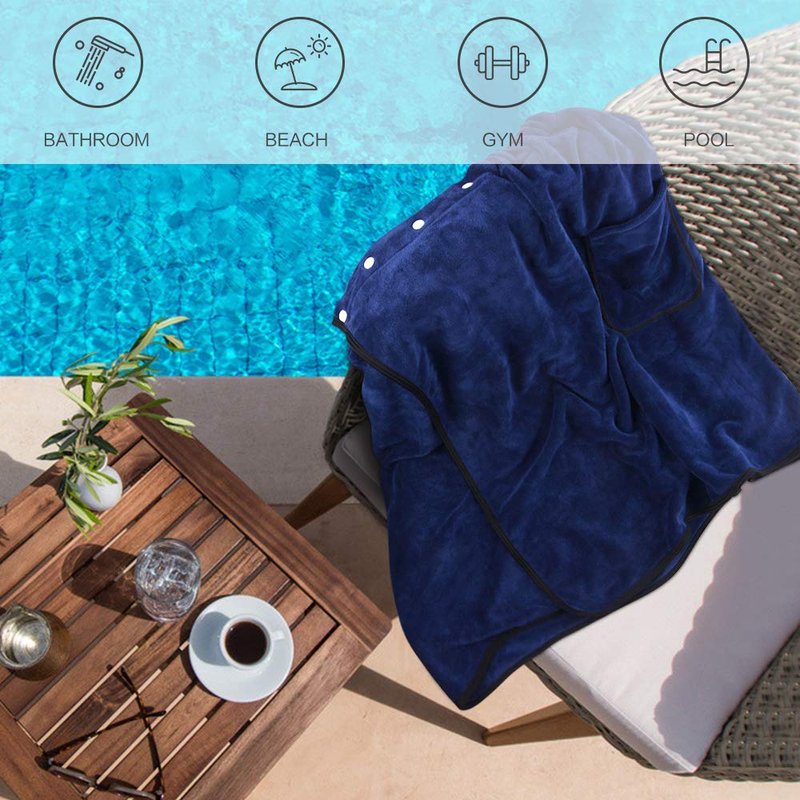 SINLAND Microfiber Men’s Bath Wrap Spa Sauna Wrap Around Towel Bath Towels with Adjustable Snap on Closure Suitablefor Shower Spa Sauna 24inch x 63inch Navy Blue