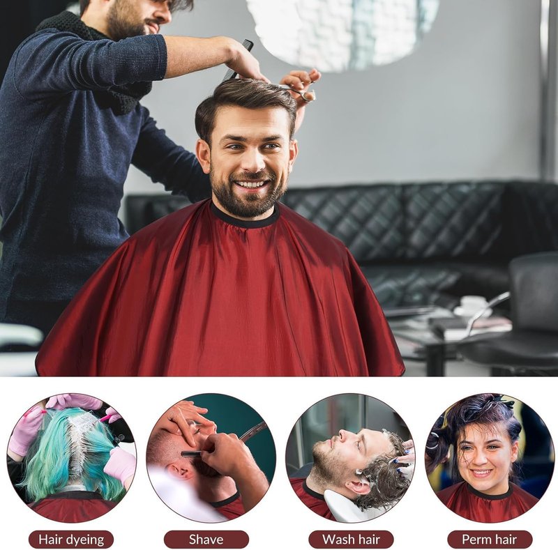 Hair Cutting Cape Set - Waterproof Anti-Static Barber Cape with Neck Brush & Disposable Paper | Large 57" x 51" (Wine Red)