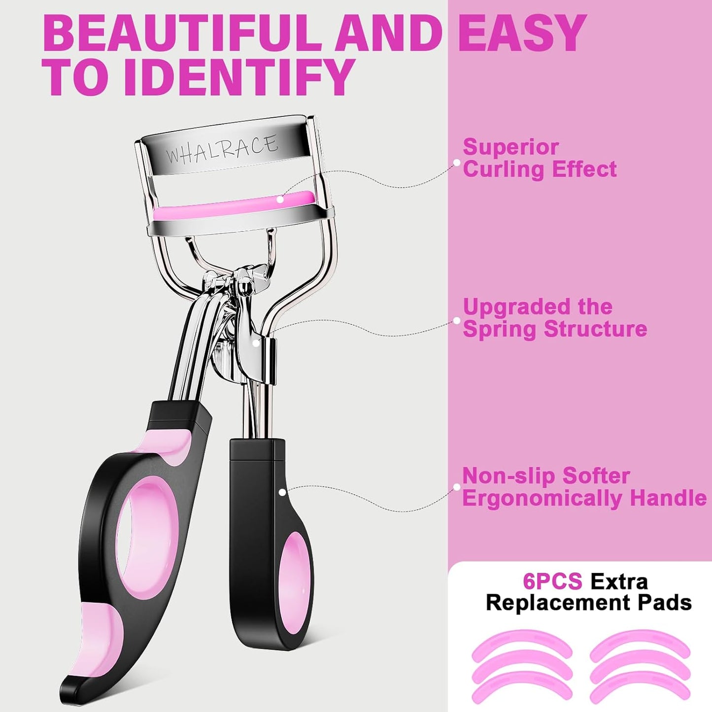Whalrace Eyelash Curler - Superior Curling Effect with 6 Extra Replacement Strips | Easy Grip Design