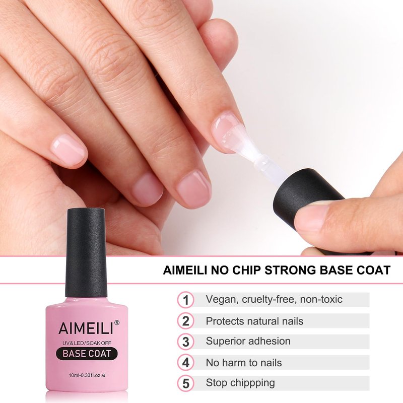 AIMEILI Gel Nail Polish Set - No Wipe Top & Base Coat for Long-Lasting Shine | 2 x 10ml