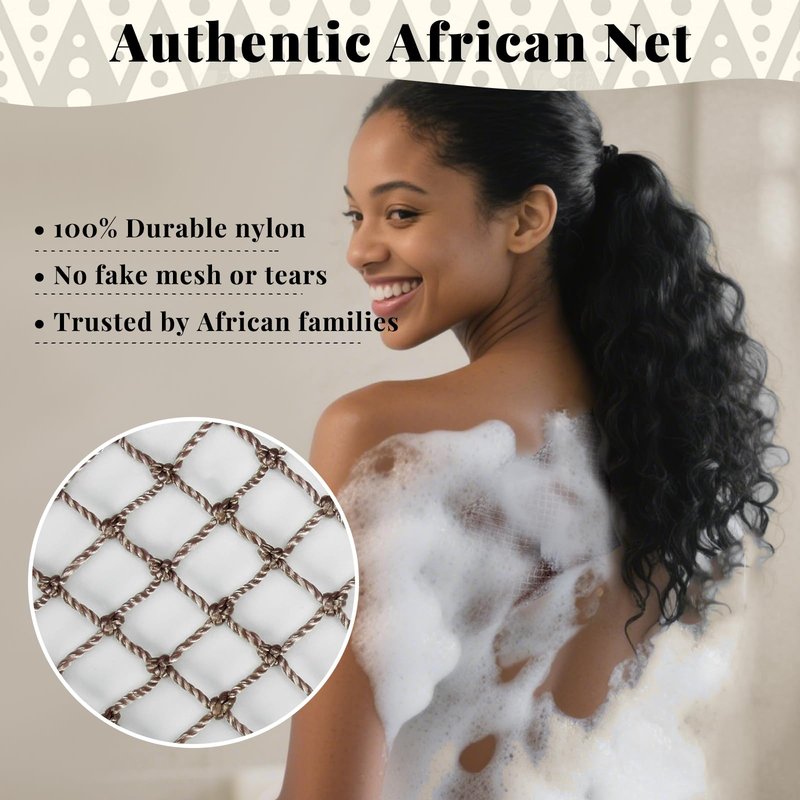African Net Sponge Authentic-4 Packs African Exfoliating Net Sponge,Bath Sponges for Shower,42 inch Long for Normal to Sensitive Skin, for Daily use, Body Exfoliator Shower(Linen&Brown&Black&Grey)