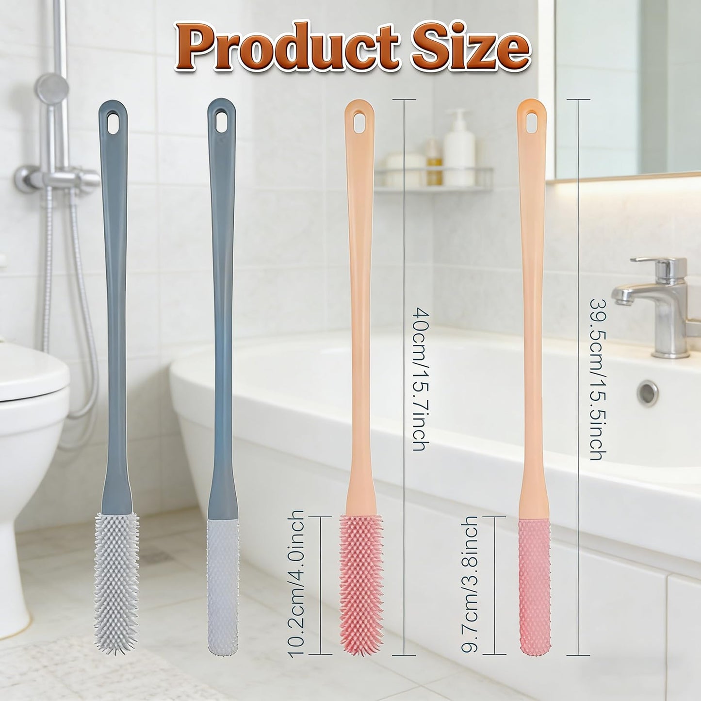 Toe Cleaning Brush, 15.7" Foot Scrubber with Long Handle Silicone Toe Gap Cleaner, Soft Rubber Brush Exfoliating Foot Scrubber for Shower - Seniors, Men and Women (Grey, 1 Set)