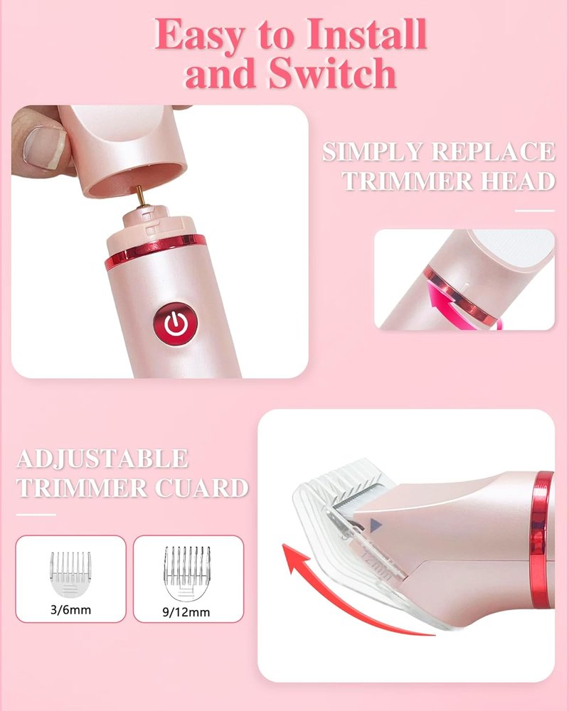 Bikini Trimmer for Women - 3-in-1 Electric Razor for Pubic & Body Hair | IPX6 Waterproof, Pink