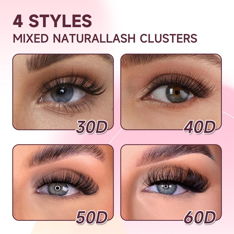 DIY Lash Clusters Kit, 640 Pcs Lash Extension Kit 9-16mm Individual Lashes D Curl Fluffy Wispy False Eyelashes with Lash Bond and Seal, Lash Tweezers for Self Use (30D&40D&50D&60D, 0.07D, 9-16mm, Kit)