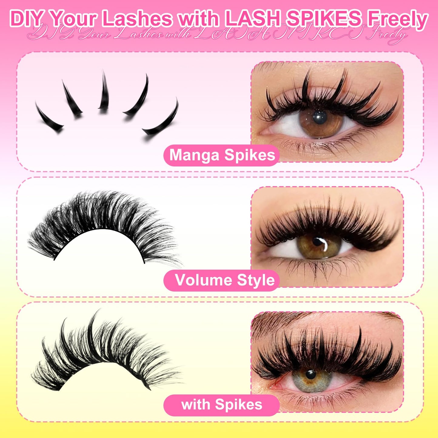 WiWiLINK Fluffy Lash Clusters Kit Wispy 452Pcs Eyelash Clusters with Spikes 50D 60D 80D 100D Manga Cluster Eyelash Extensions Kit Volume Lash Extension 10-16mm False Eyelashes Kit