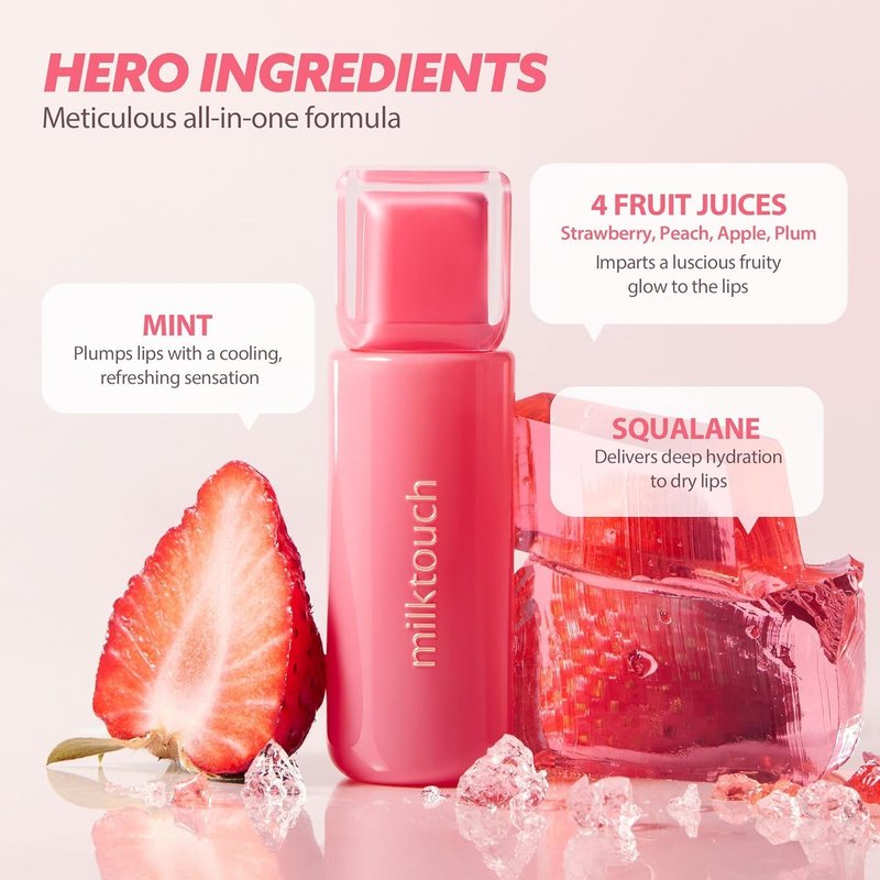 MILKTOUCH Jelly Lip Glow Tint - Hydrating Lip Gloss for Long-Lasting Moisture & Radiant Shine | 03 Cool Time Berry
