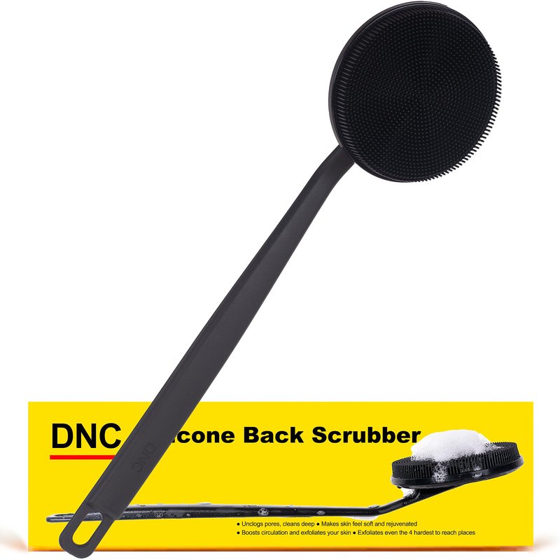 DNC Back Scrubber for Shower, Silicone Shower Brush with Long Handle Soft Bristles, Bath Body Exfoliator Washer for Men Women