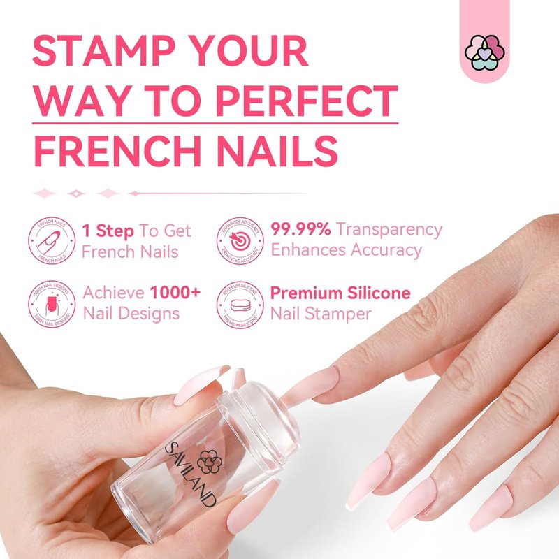 Saviland French Manicure Kit - 4PC Nail Art Stamper & 100PC Polish Protectors for Perfect Nails