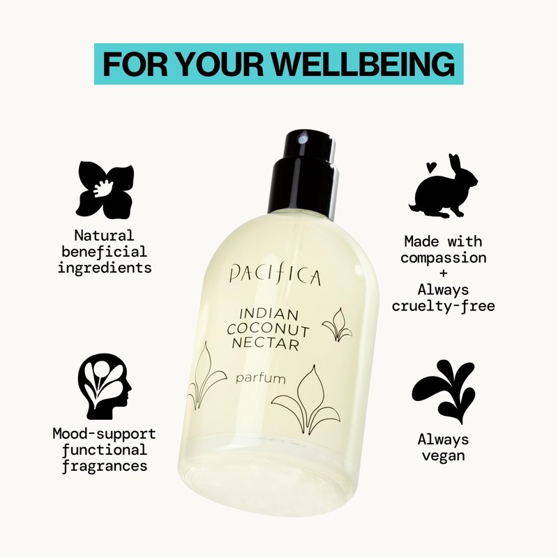 Pacifica Indian Coconut Nectar Spray Perfume, 2 oz – Warm Coconut & Vanilla Gourmand Fragrance for Women Clean Beauty Scent, Long-Lasting Beachy & Layerable, 100% Vegan & Cruelty-Free Made in USA