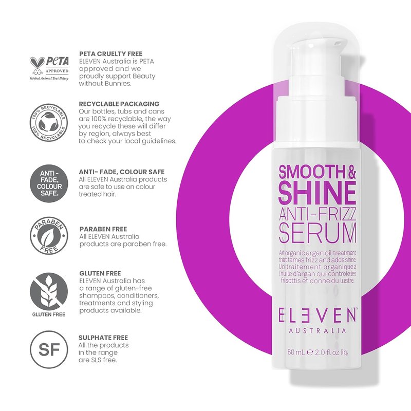 ELEVEN AUSTRALIA Smooth & Shine Anti-Frizz Serum | Tame Frizzy Hair, Add Shine - Lightweight Formula, 2 fl oz