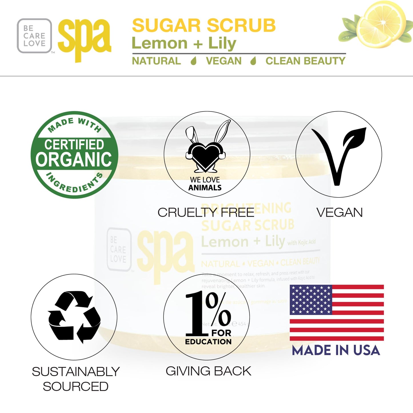 BCL Spa Lemon Lily Sugar Scrub - Professional Radiance-Boosting Body Scrub for Dull Skin, Self Care Body Exfoliator, Made in USA, 16 oz