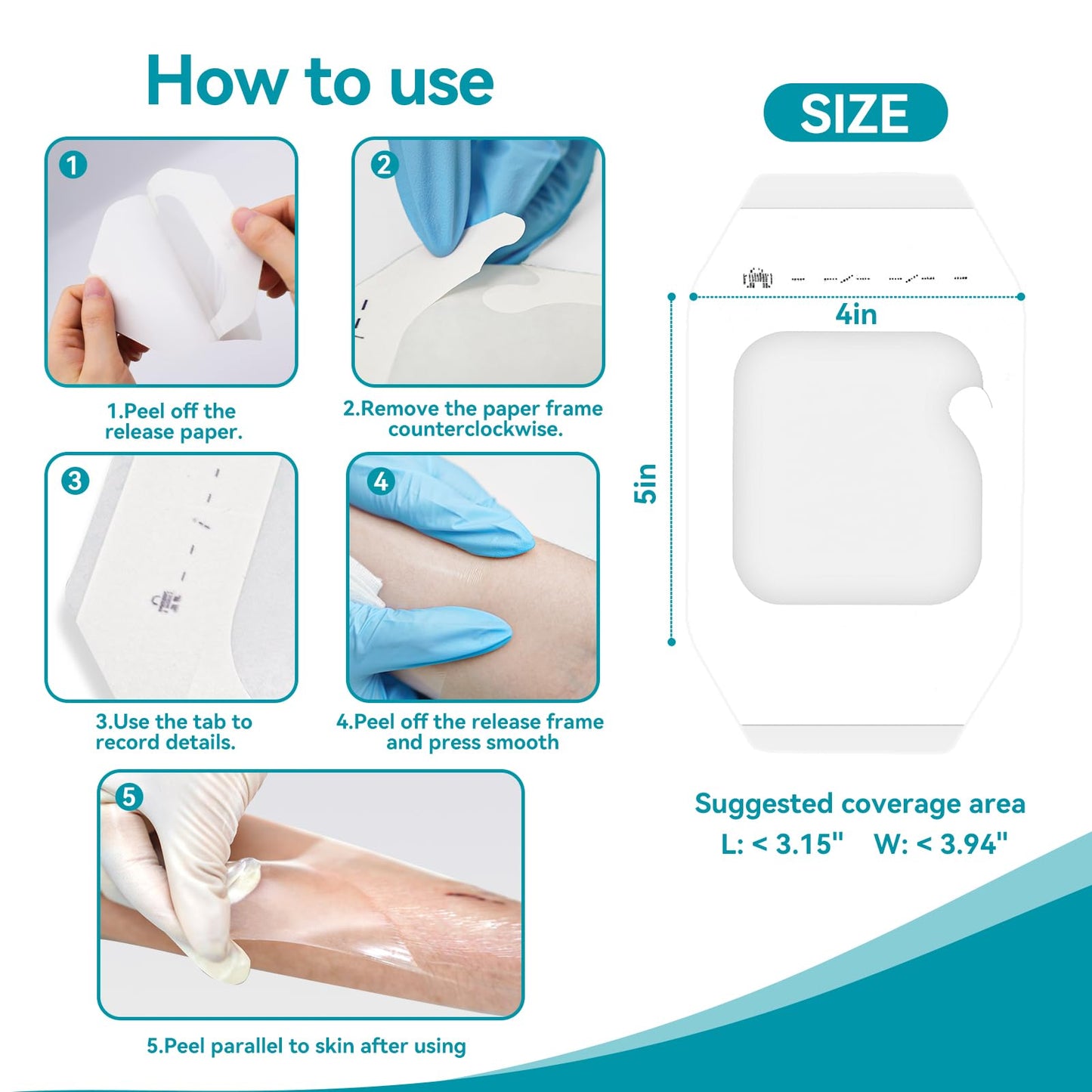 Dimora Transparent Film Dressing 50 Packs, Waterproof Adhesive Clear Bandages 4 in x 5 in, Wound Cover for IV Shield, Tattoo Aftercare Bandage,Clear Bandage Tape for Wound Care