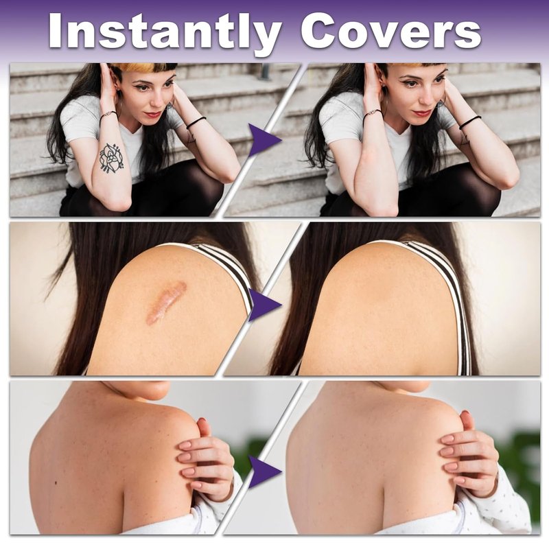 Body Makeup Coverage Perfector - No Transfer Formula with 10 Tattoo Cover Up Patches | Natural Radiant Finish