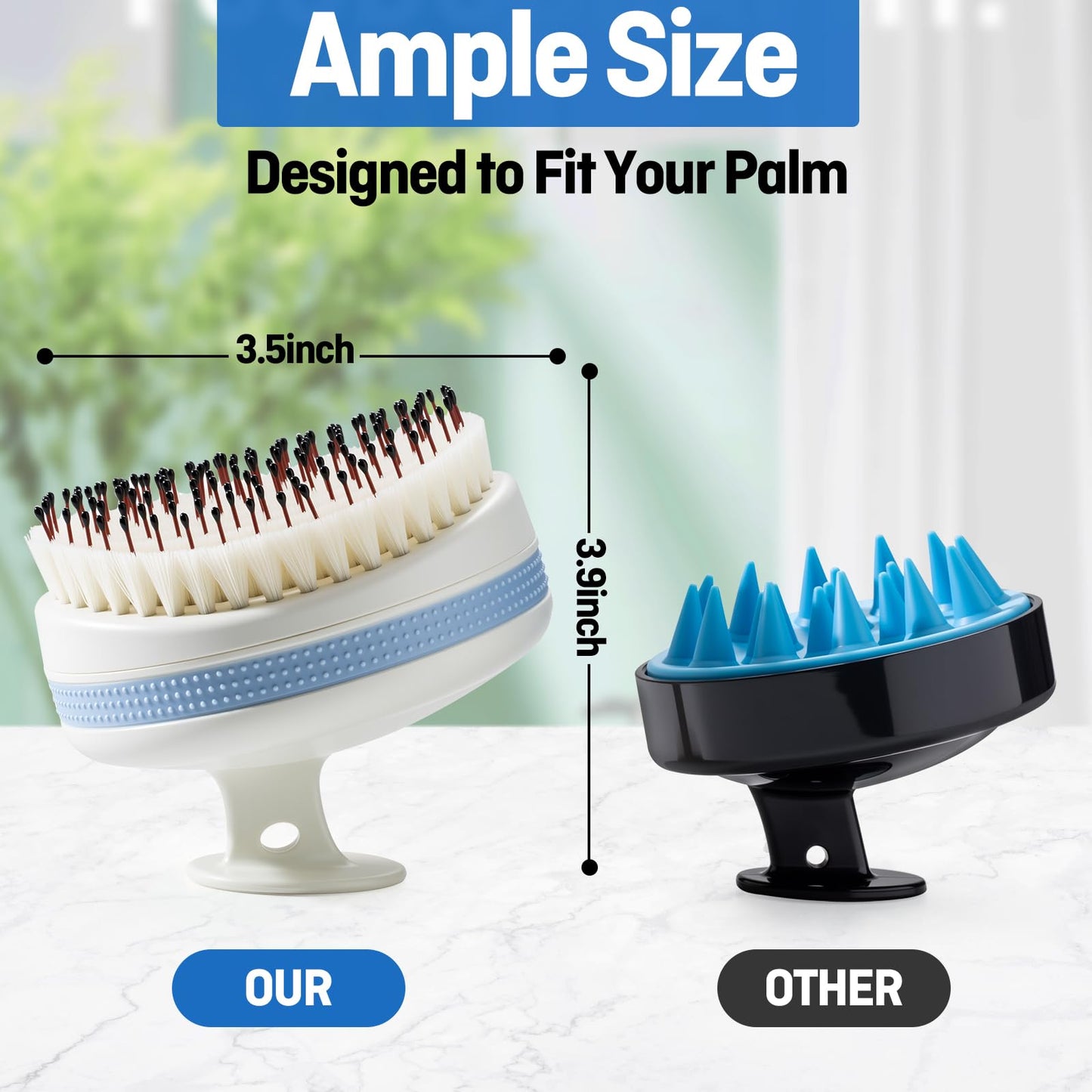 Wonsagain Scalp Massager with Double-Layer Bristles,Anti-Slip Rich-Lathering Hair Washing Shampoo Brush,Curved Scalp Scrubber with Better Head Fit for Dandruff Removal,Wet&Dry Use Scalp Stimulator.