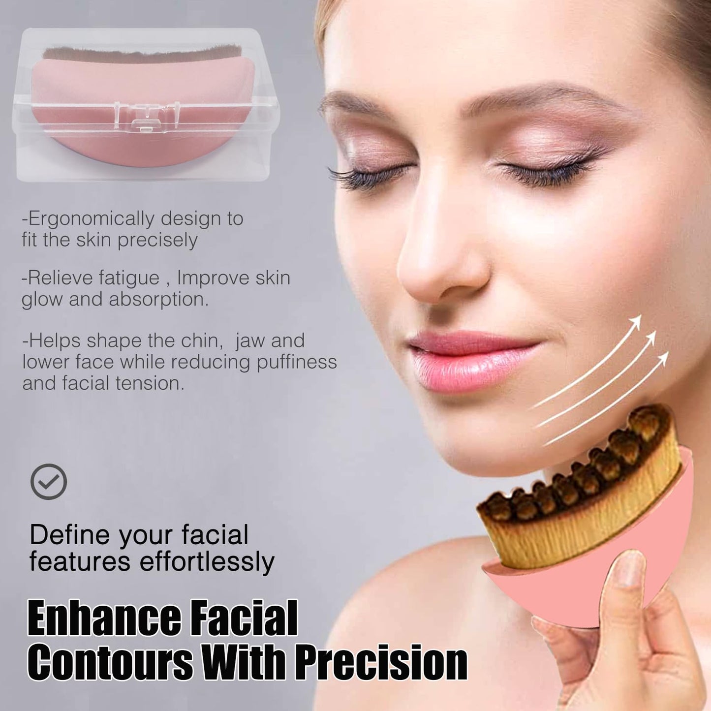 Silicone Fully Covered Upgrade Lymphatic Contour Face Brush, Lymphatic Drainage Massager for Face,Ergonomically Designed to Fit the Skin Precisely. (Pink)