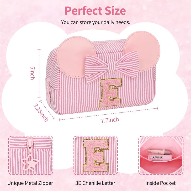 Skiennix Initial Makeup Bag - Cute Travel Cosmetic Organizer Pouch for Girls | Perfect Birthday Gift for Ages 4-15