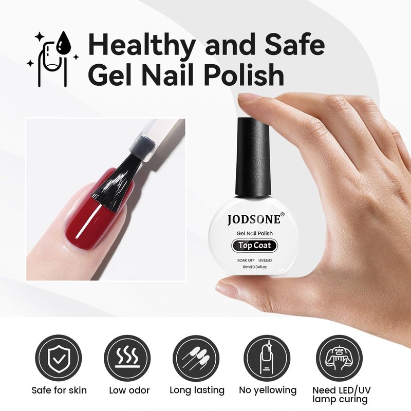 JODSONE Top Coat Gel Polish - High Gloss Finish for Long-Lasting Manicure | 10ML No Wipe, UV Lamp Required
