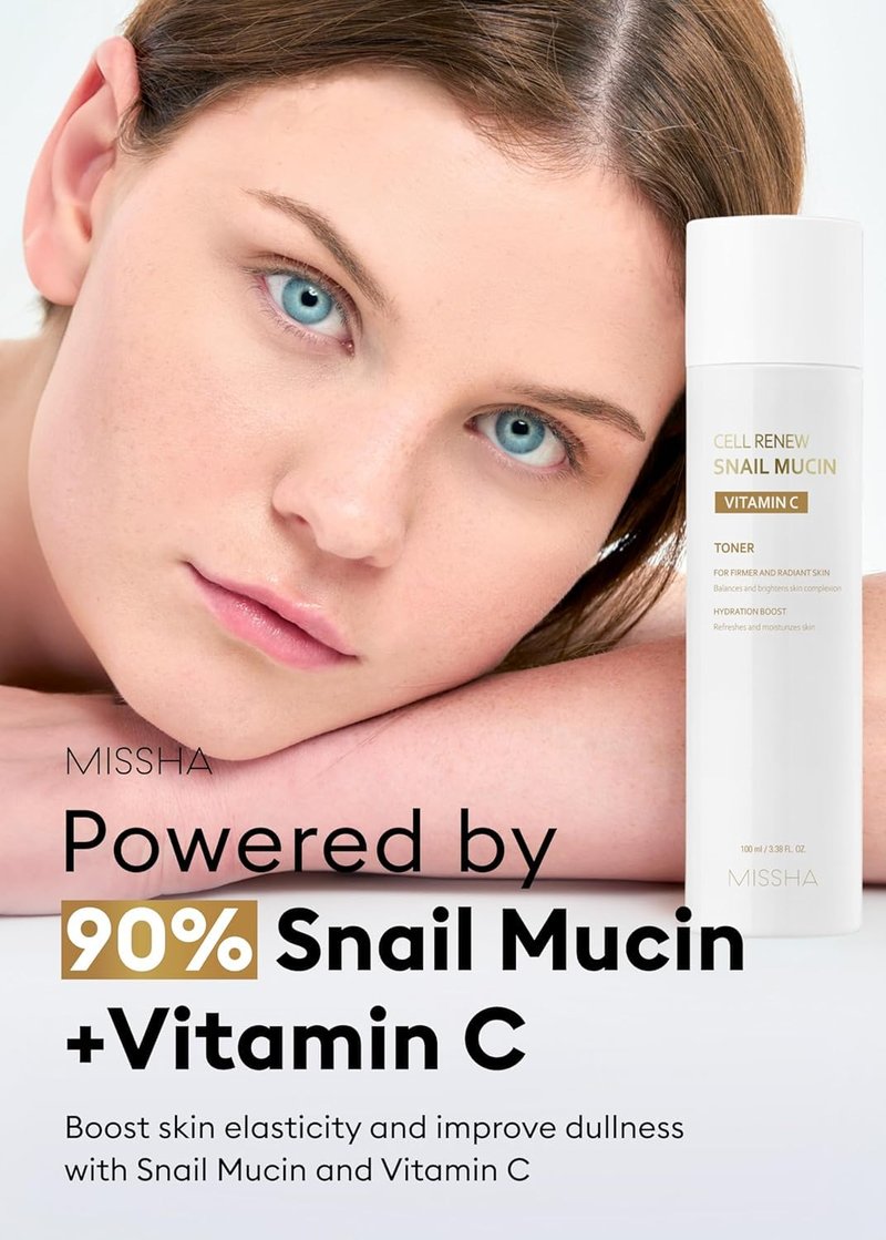 MISSHA Cell Renew Snail Mucin Vitamin C Toner 5.07 Fl oz - Korean Skincare Facial Toner for Glass Skin, 90% Snail Mucin Vita Complex, Deep Hydration, Improves Skin Texture, Paraben Free
