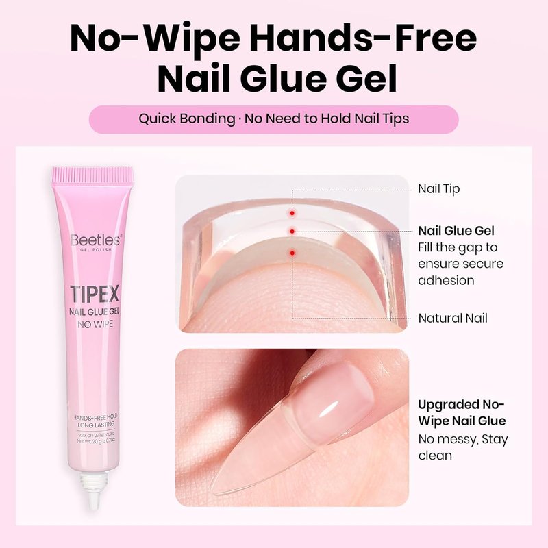 Beetles Nail Tips Kit - Medium Stiletto Full Cover Clear Nails | 256PCS with Dehydrator & Primer, Mini UV Lamp, 20g Glue