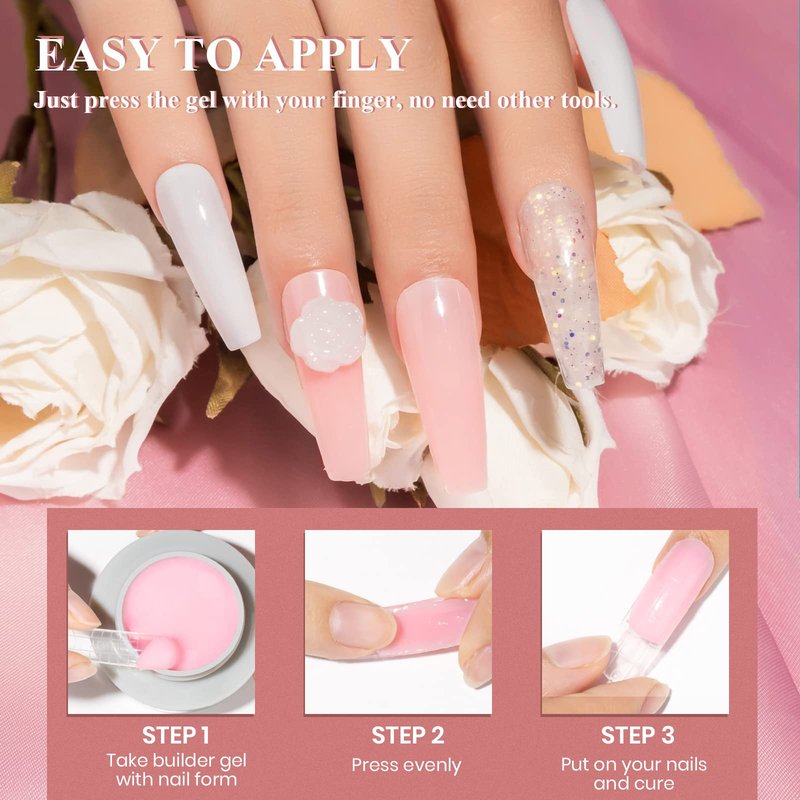 MIZHSE 3D Nail Gel Nail Art Sculpture, Non-Sticky 4 Colors Solid Builder Gel Nude Clear White Pink Hard Builder Nails UV LED Molding Gels Nail Extension for Salon Manicure Home DIY