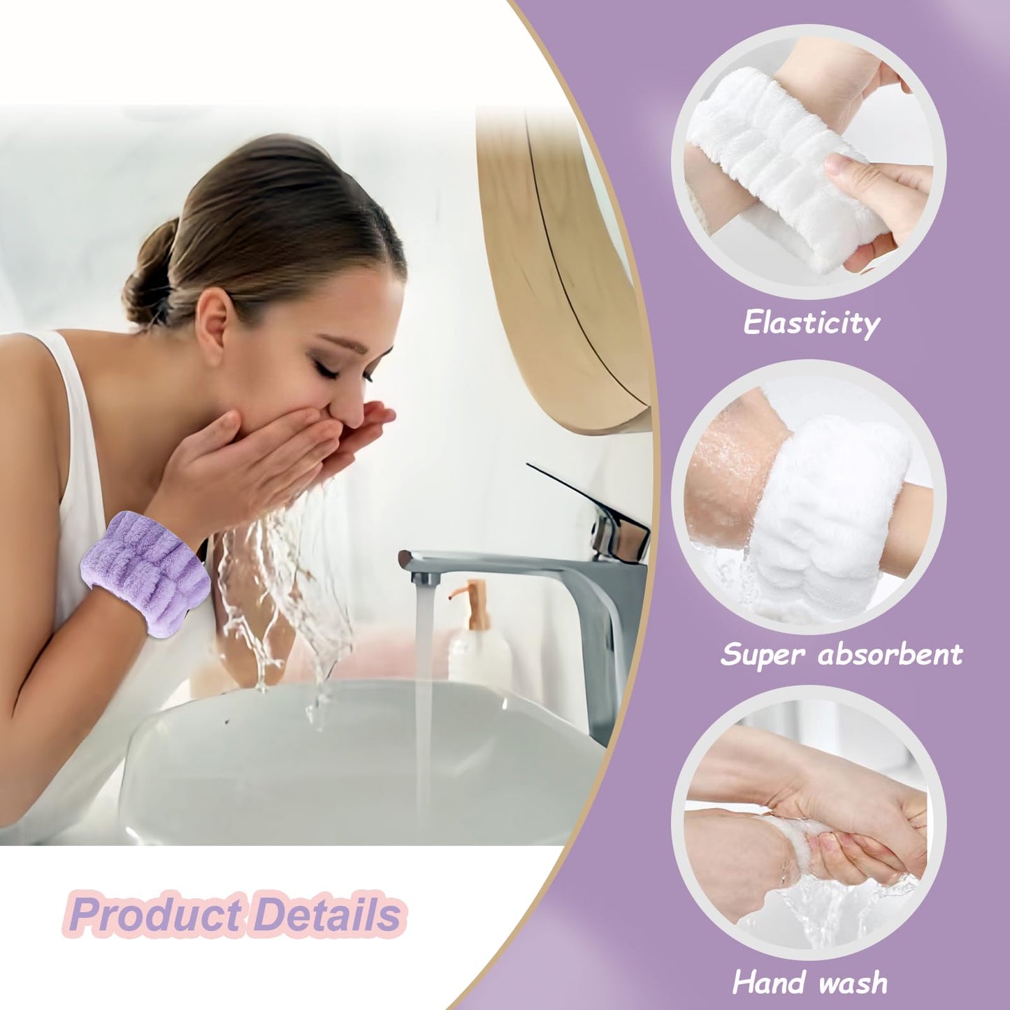 TS-MAYKA 20 Pcs Wrist Bands for Washing Face, Absorbent Face Washing Wristbands, Spa Wrist Towels Beauty Towel Bands Arm Bands for Washing Face for Stop Water Running Down Arms